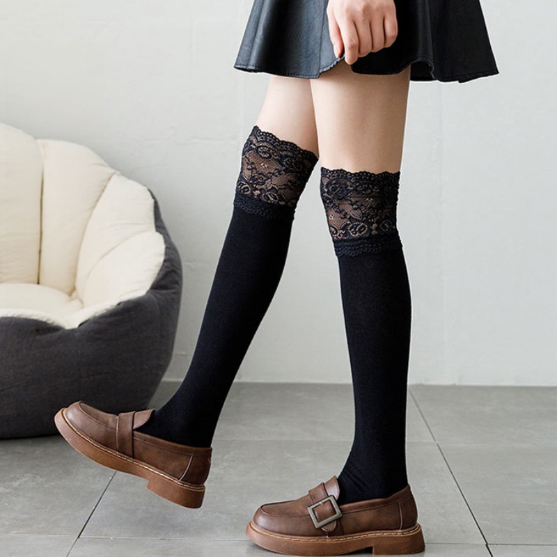 Boot Sock Slouchy - Lente Herfst Witte Kant Ruche Mid-Calf