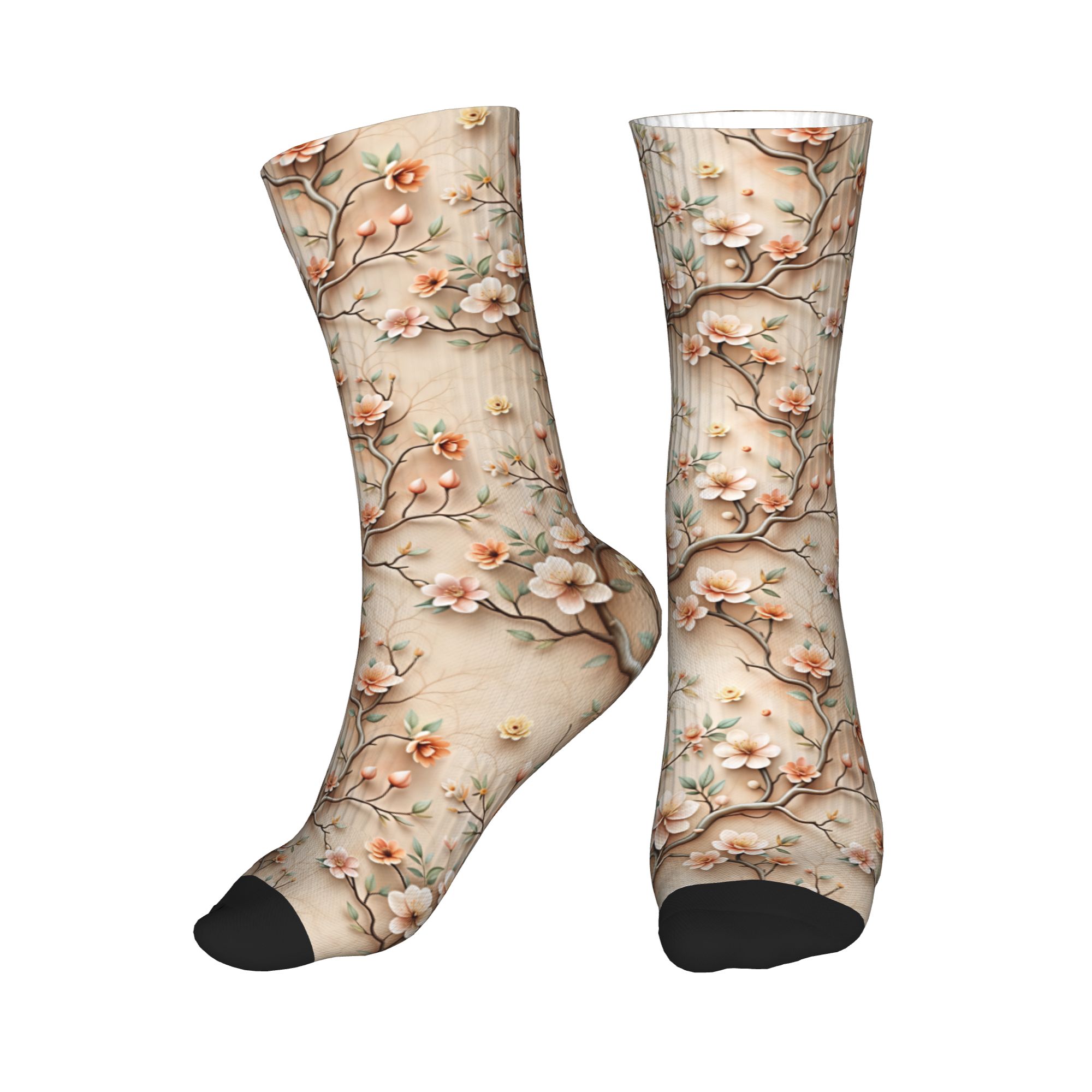 Dress Sock Men - 3D Clay Embossed Peach Magnolia Branch